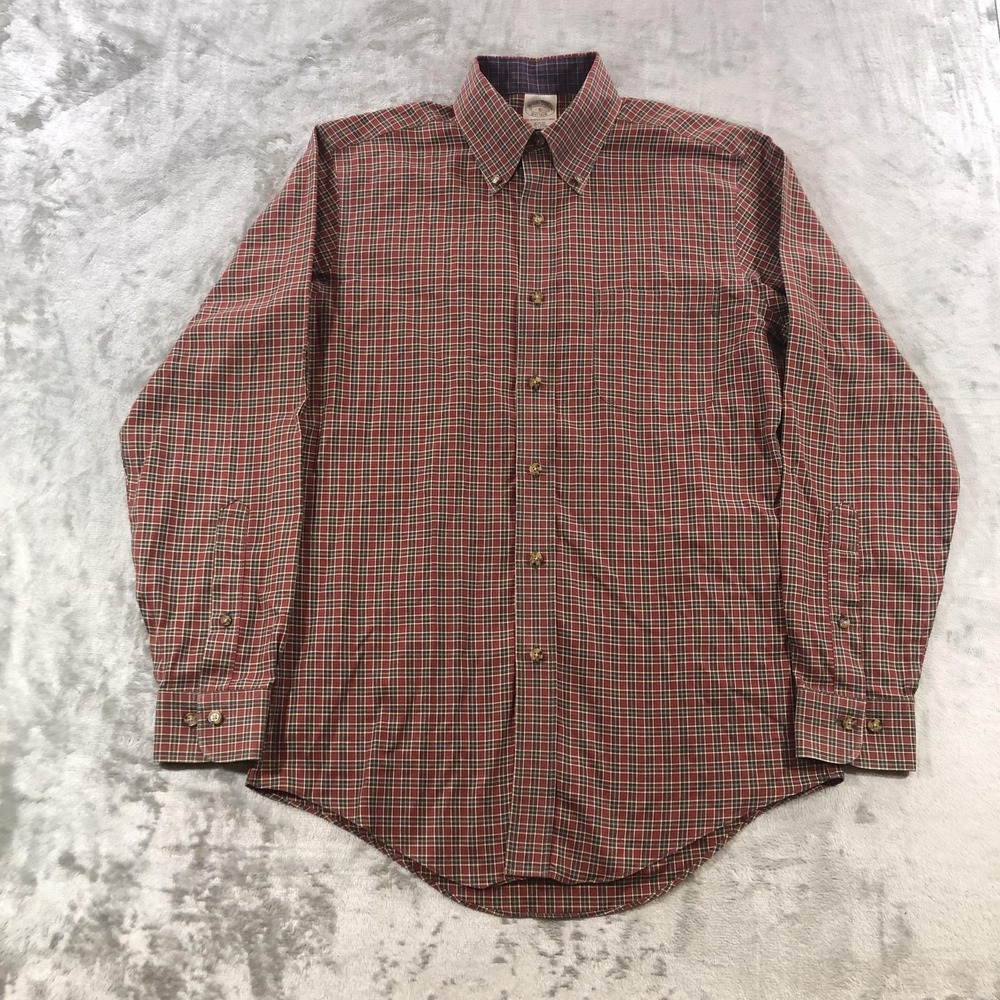 Brooks Brothers Shirt Mens Small Red Plaid Long Sleeve Slim Fit Non Iron Cotton